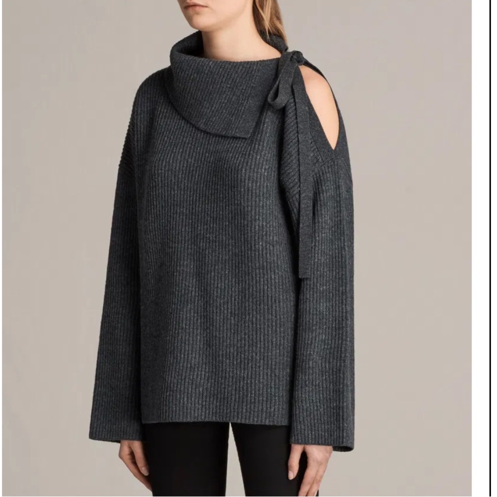 Allsaints Sura Tie Neck Jumper Sweater Wool Blend